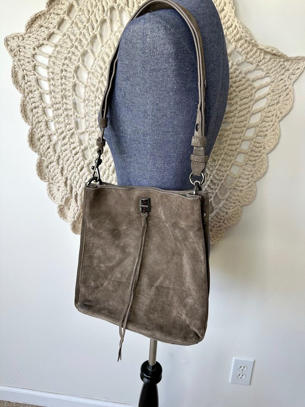 Rebecca Minkoff Darren Suede Shoulder Bag Taupe Brown